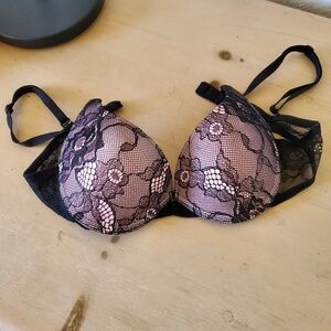 Victoria's Secret Sexy Little Things Pink Black Lace Push Up Bra Size 34A